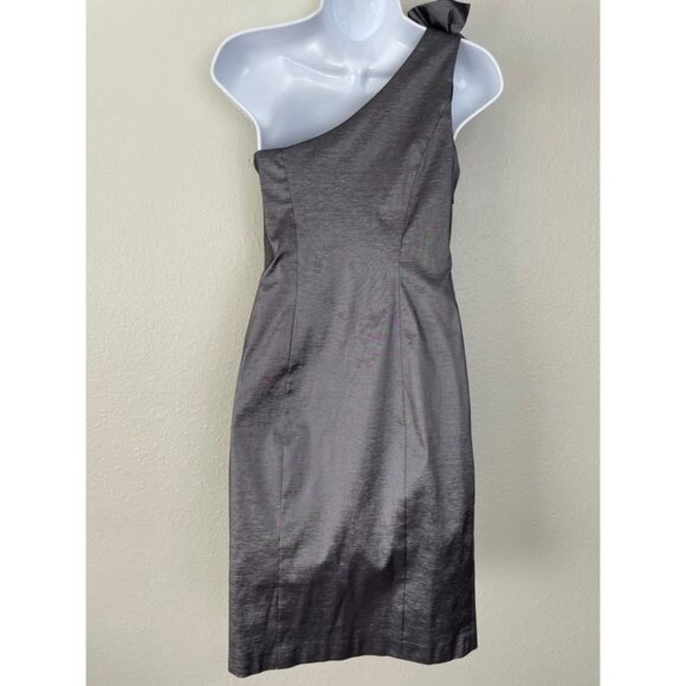 Xscape gray metallic Flower one shoulder sheath midi dress formal 6 - Picture 6 of 11